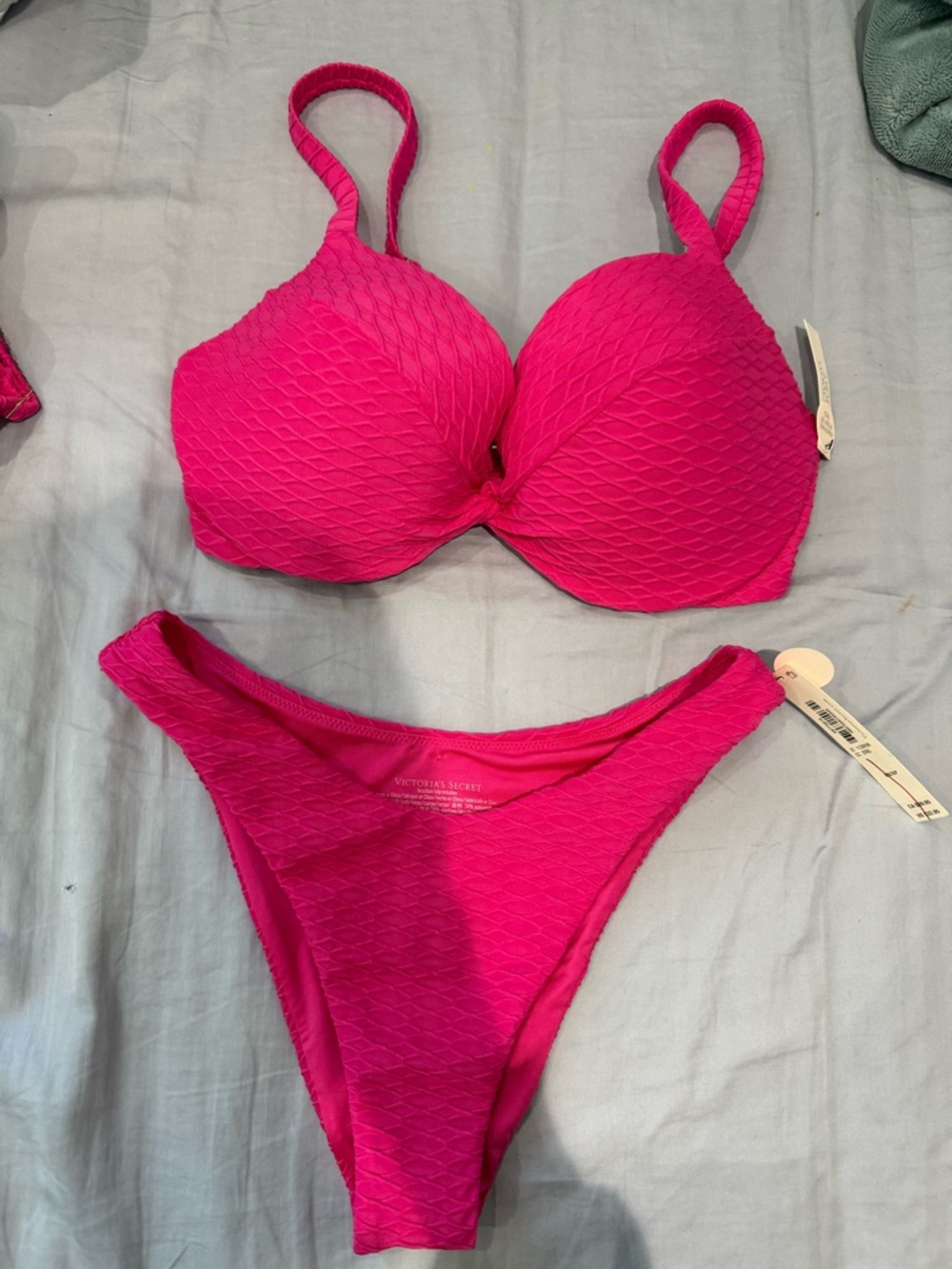 Victoria's Secret Hot Pink Textured Bikini Set - Push-Up Top & High Cut Bottom